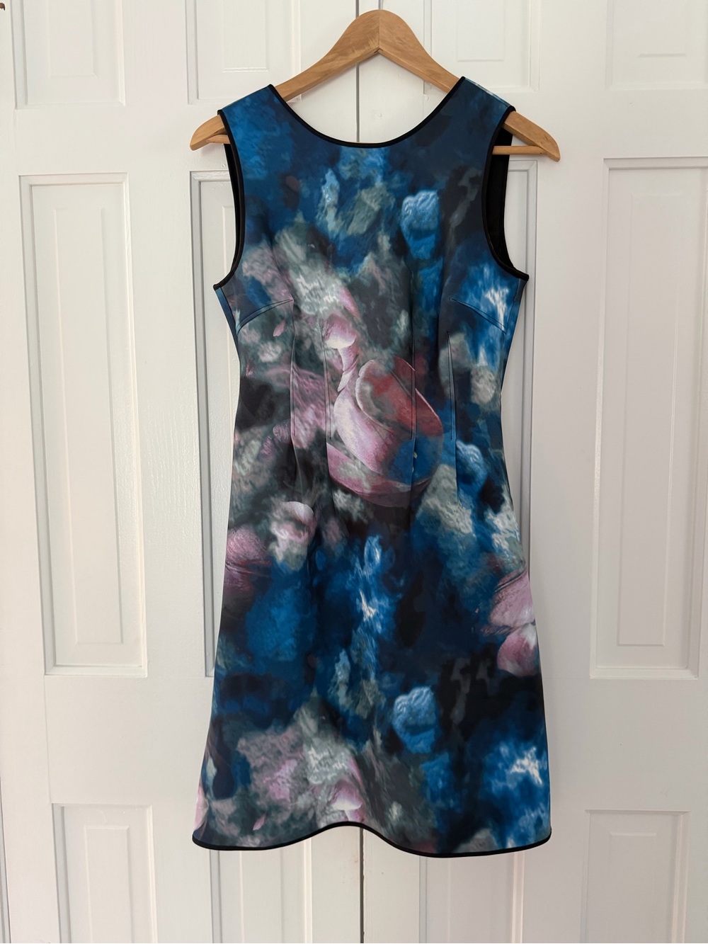 White House Black Market Blue and Pink Abstract Floral Shift Dress